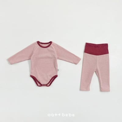 Oottbebe11｜(0m-12m) 條紋撞色家居包屁衣褲子套裝11