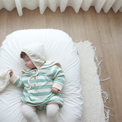 LEMONADE29｜(55cm-85cm) 2色粗條紋包屁衣含帽子2