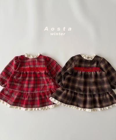 AOSTA32｜(6m-5y) 格紋蕾絲洋裝1