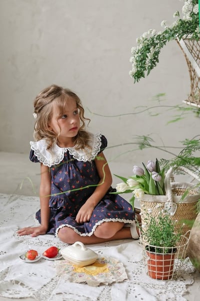 FLO40｜(75-140) 蕾絲翻領碎花褲裙15