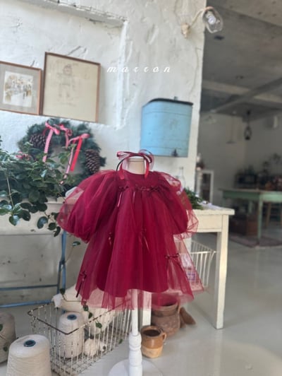 Marron 70｜(1y-6y) 蝴蝶緞帶薄紗蓬蓬洋裝2