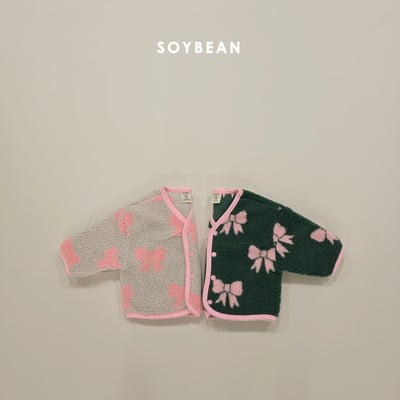 Soybean32｜(75cm-118cm) 抓絨蝴蝶結印花開襟外套4