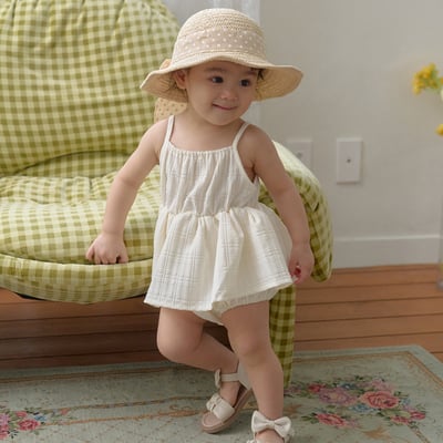 bebe nine01  (6m-24m) 3色棉麻荷葉吊帶包屁裙11