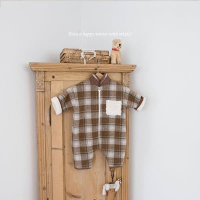 M-KIDS08｜(65-80cm) 1色刷毛格紋拉鍊連身衣1