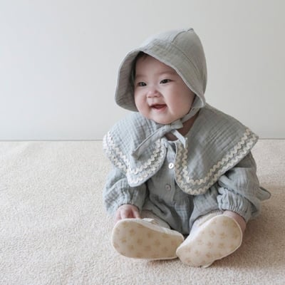 LEMONADE35｜(55cm-85cm) 2色滾邊大翻領包屁衣含帽子2