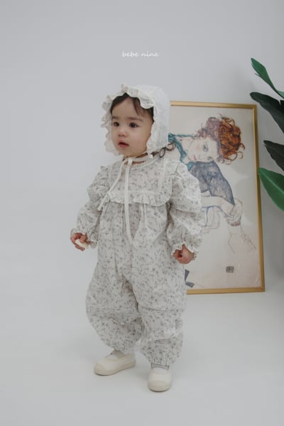 bebe nine23 (65-85) 2色荷葉滾邊領碎花連身衣9