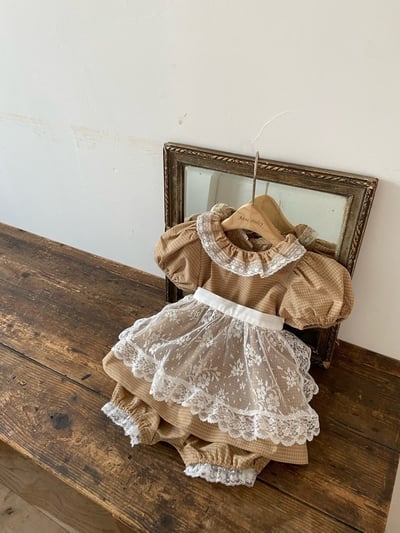 Anne Shirley20｜(3m-22m) 1色格紋蕾絲邊連身褲2