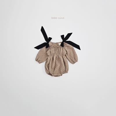 bebe nine21 (65-90) 2色點點蝴蝶結緞帶包屁衣15