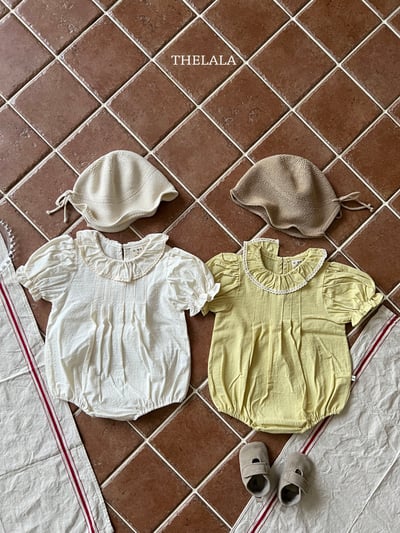 thelala50｜ (0m-18m) 滾邊荷葉領公主袖包屁衣5