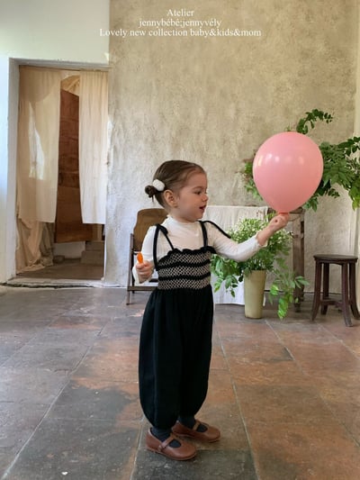 JE581｜(73-100cm) 抓皺綁帶連身褲/素面捲邊上衣7