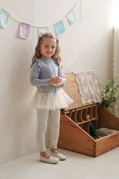 FLO58｜(75-140) 3色小兔花布蕾絲邊緊身褲4