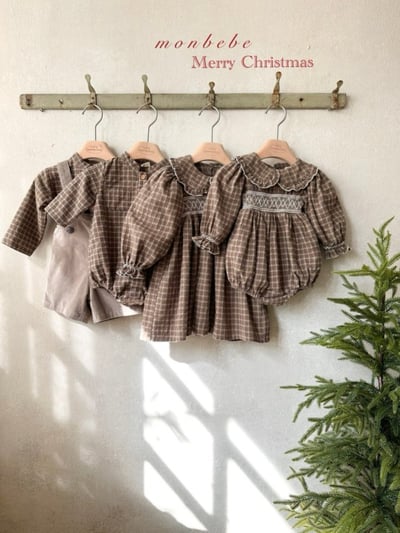 MONBEBE54｜(3m-12m) 立領格紋包屁衣5