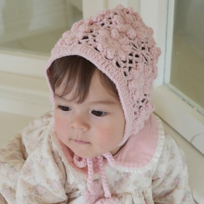 neneru11｜(free) 3色針織小花綁帶帽3