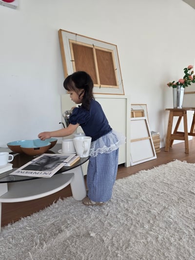 Color11｜(75-115cm) 蕾絲紗裙格紋縮口褲6