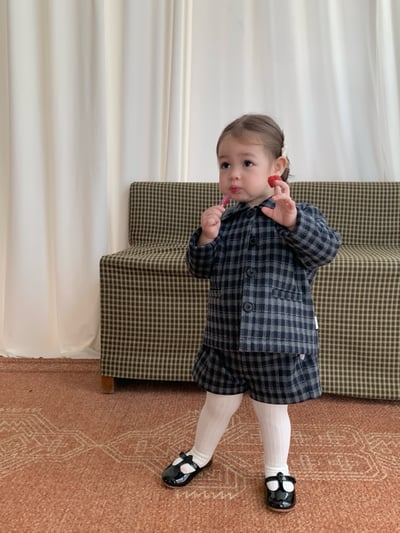 JE633｜(80cm-110cm) 法式格紋套裝/經典圓領上衣2