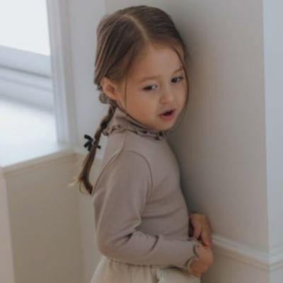 ROA24｜(80cm-120cm) 3色荷葉滾邊高領素色上衣20