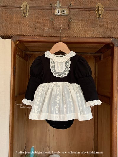 JE595｜(66cm-90cm) 英國風公主泡泡袖包屁衣1