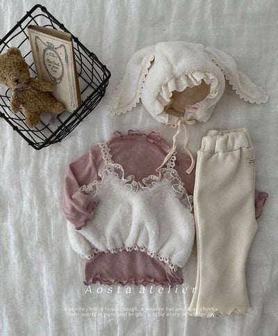 AOSTA40｜(6m-5y) 蕾絲花邊刷毛肩帶背心8