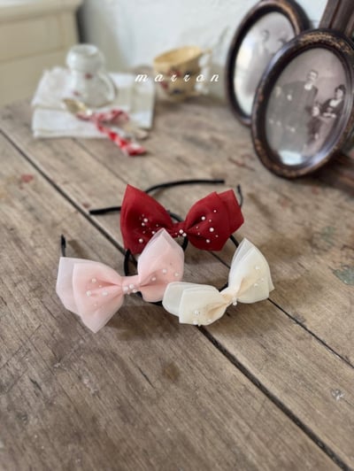 Marron 77｜(free) 蝴蝶結緞帶珍珠髮箍1