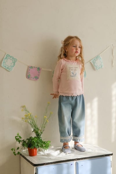 FLO14｜(75-140) 2色蕾絲波點反摺牛仔褲15