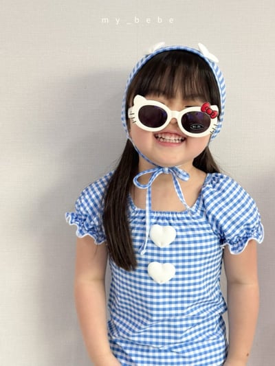 my_bebe03｜(75-105cm) 荷葉抓皺愛心泳衣含泳帽13