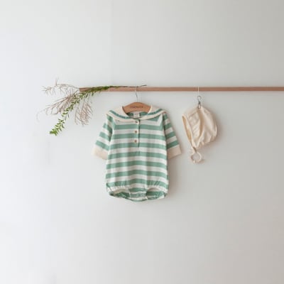 LEMONADE29｜(55cm-85cm) 2色粗條紋包屁衣含帽子7