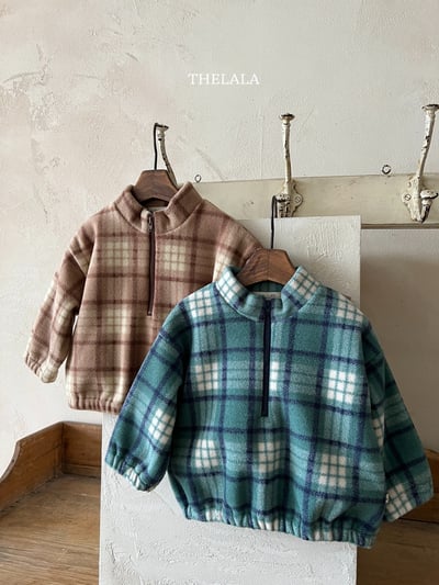 thelala45｜ (1y-6y) 半開襟格紋絨毛上衣4