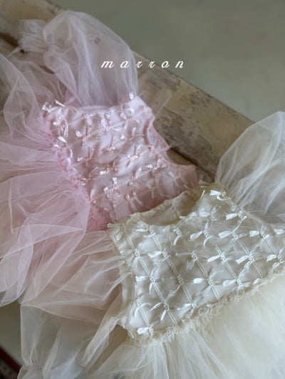 Marron57｜(3m-18m) 絲帶薄紗澎澎洋裝包屁衣4