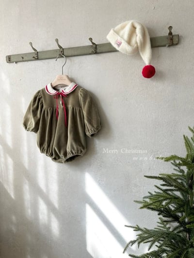 MONBEBE37｜(3m-24m) 墨綠滾邊綁帶包屁衣6