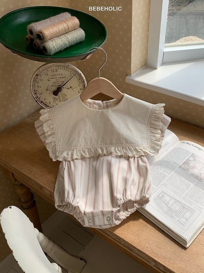 Bebe holic20｜(3m-18m) 翻領條紋連身服7