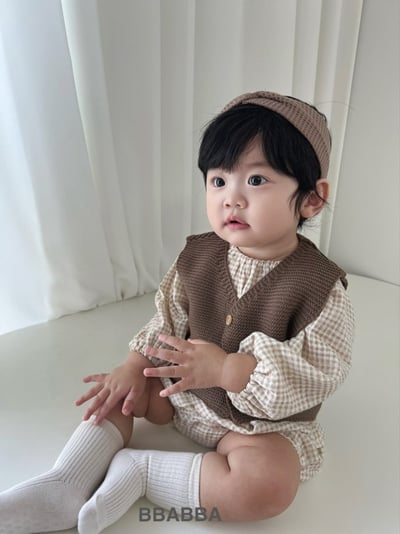 BBABBA08｜(60cm-83cm-mom) 2色棉質奶油格紋套裝3