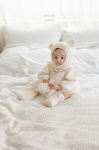 M-KIDS09｜(55-80cm) 2色蕾絲荷葉領抓絨包屁衣4