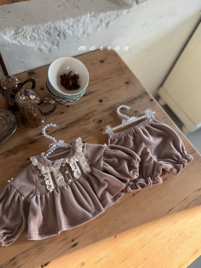 Marron 56｜(3m-18m) 宮廷袖蕾絲領花邊套裝6