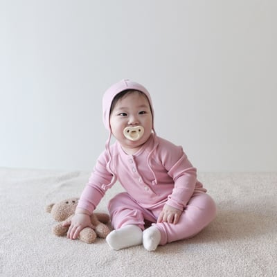 LEMONADE13｜(55cm-85cm) 4色素面排扣連身衣含帽子9