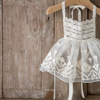 M-KIDS48｜(65-80cm) 1色蕾絲綁帶圍裙4