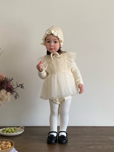 JE021｜(66cm-90cm) 蕾絲花紋薄紗包屁衣含帽子7