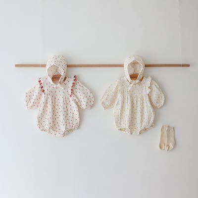 LEMONADE05｜(55cm-85cm) 2色滿版櫻桃/碎花包屁衣含帽子1