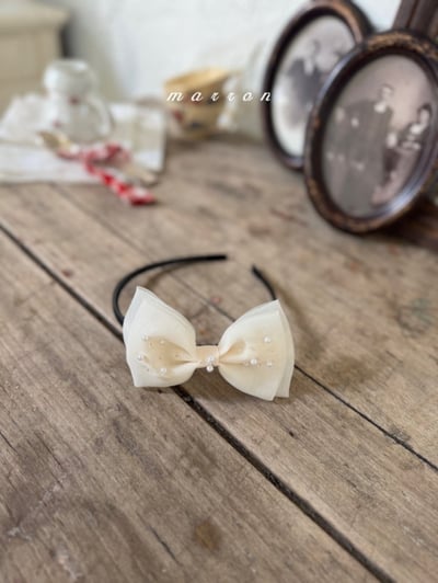 Marron 77｜(free) 蝴蝶結緞帶珍珠髮箍6