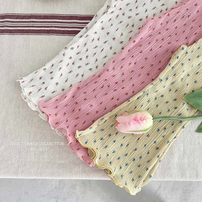 Melikey09｜(75-125cm) 碎花褶皺小喇叭褲3