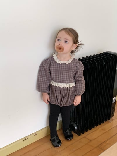 JE618｜(73cm-100cm) 格紋蕾絲綁帶包屁衣23