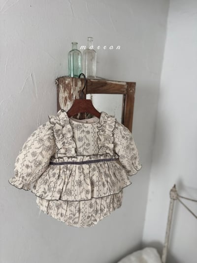 Marron 42｜(3m-18m) 法式花邊墨花包屁衣15