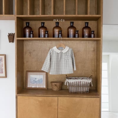 M-KIDS33｜(65-115cm) 2色格紋圓領抓皺襯衫7