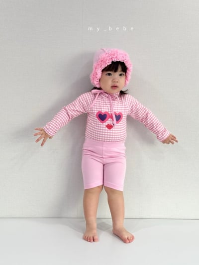 my_bebe05｜(75-105cm) 格紋長袖泳衣/花邊泳帽6