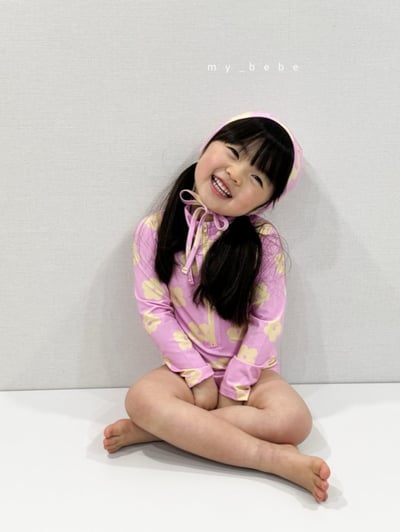 my_bebe01｜(75-105cm) 拉鍊防曬泳衣含泳帽6