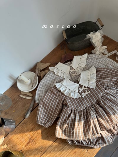 Marron58｜(3m-18m) 格紋荷葉領洋裝包屁衣16