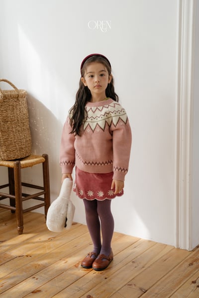 OREN24｜(85-120cm) 復古小雛菊刺繡褲裙7