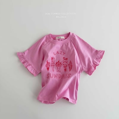 Melikey04｜(75-125cm) 冰淇淋印花荷葉袖上衣3