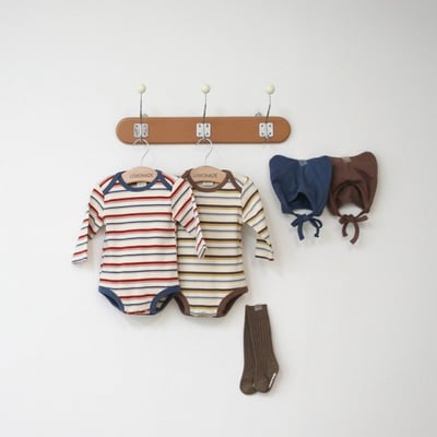 LEMONADE33｜(55cm-85cm) 2色雙條紋包屁衣含帽子1