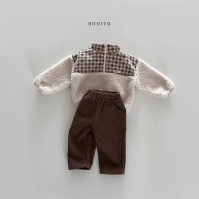 Bonito24｜(75cm-125cm) 格紋半開襟刷毛上衣7