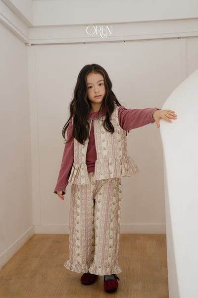 OREN36｜(85-120cm) 復古碎花荷葉邊鋪棉套裝10